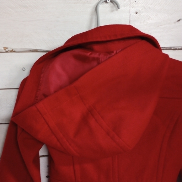 Epic Threads Red Pea Coat Hooded Jacket Girls Small Wool Blend Lined - Picture 7 of 10